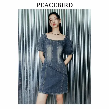 太平鸟女装设计感牛仔连衣裙夏新款方领水洗短裙小众高级裙子图片