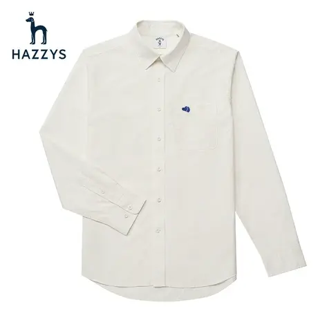 Hazzys哈吉斯新品男士长袖纯棉衬衫韩版休闲宽松纯色衬衣男潮流图片