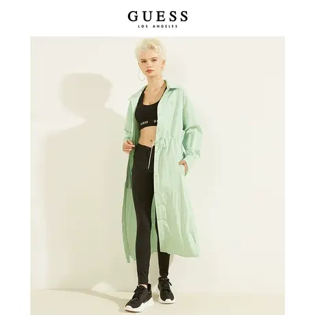 GUESS女士收腰纯色个性宽松显瘦衬衫式风衣薄外套图片
