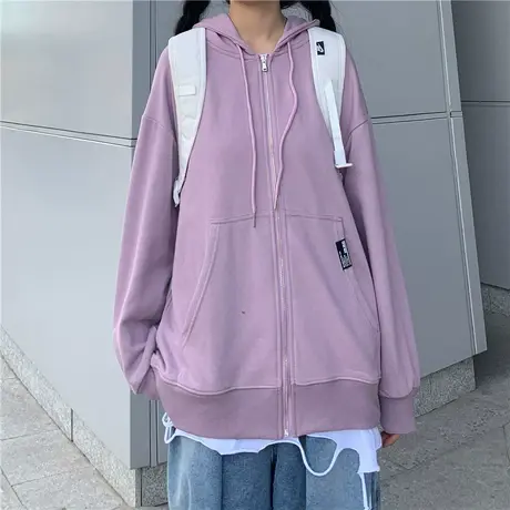 日系古着卫衣女2020春秋薄款宽松韩版潮ins原宿bf慵懒风开衫外套图片