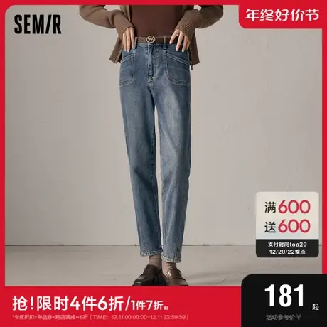 [商场同款]森马牛仔裤女做旧宽松锥形裤冬2023新款工装风长裤街头图片