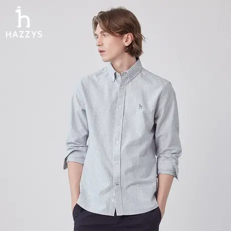 Hazzys哈吉斯春秋季时尚长袖衬衫男士休闲竖条纹棉质衬衣潮上衣男图片