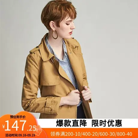 艾格2022新款春季中长款宽松收腰过膝双排扣风衣外套女士W1567图片