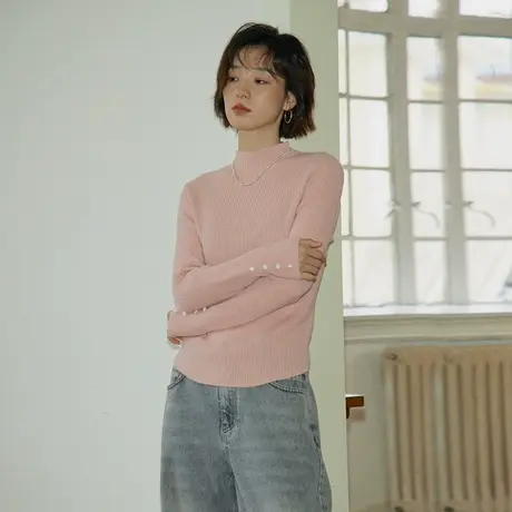 omont蛋挞家 全羊毛针织打底衫女秋冬新款修身内搭半高领毛衣图片