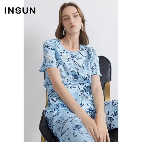 INSUN恩裳夏季灵活绑带印花T恤图片