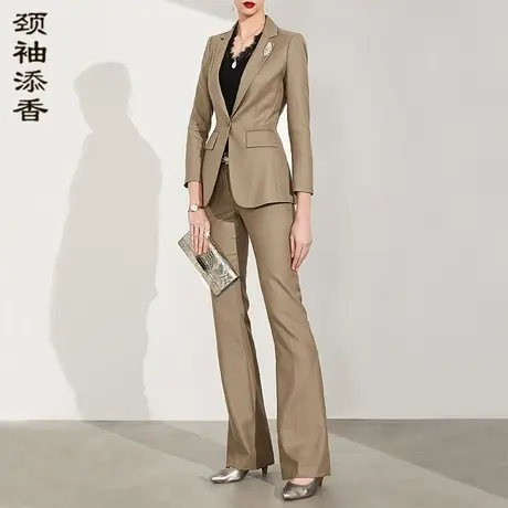颈袖添香秋高端职业套装修身气质羊毛女正装主持人OL小西装驼色图片