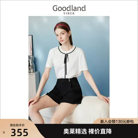 【自然调色盘】音儿美地女装2023夏季新款蕾丝双层领T恤套头上衣图片