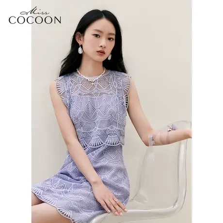 MISSCOCOON无袖蕾丝连衣裙女2023夏装新款镂空设计感小众气质裙子图片