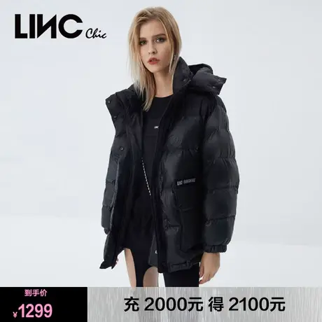 LINC金羽杰羽绒服女2023冬新款反季断码女款加厚连帽短款面包服图片