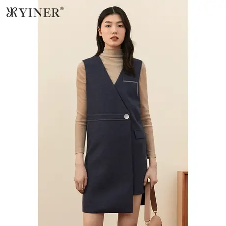 *YINER音儿女装2021秋季无袖V领H型羊毛呢连衣裙图片