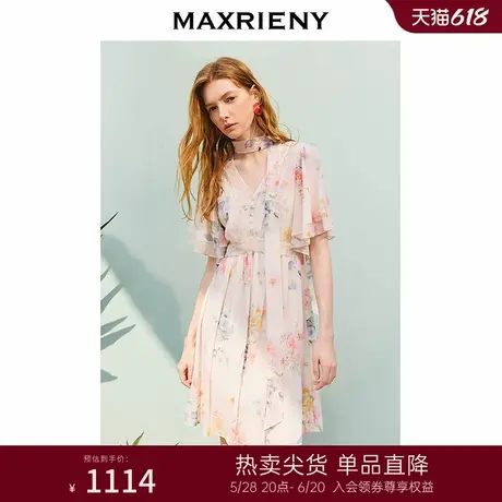 【主题纪念款】MAXRIENY仲夏花园连衣裙度假风飘带荷叶边雪纺裙图片