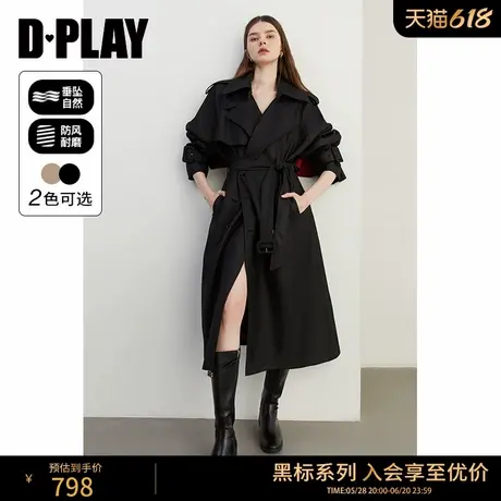 DPLAY【黑标】2025年春季法式新款黑色风衣外套好看气质长款大衣图片