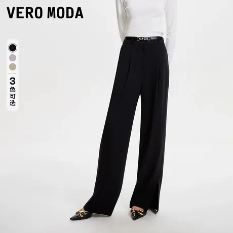 Vero Moda奥莱休闲裤女春秋新款简约优雅通勤高腰开叉直筒裤子图片