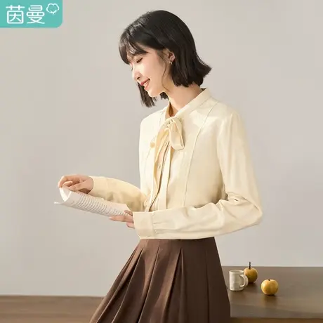 【商场同款】茵曼冬女装新款前片定制绣花蝴蝶结系带领子衬衣图片