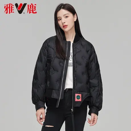 雅鹿黑色羽绒服女短款2022冬季新款休闲保暖小个子时尚立领短外套图片