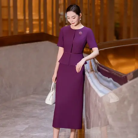 首尚格释夏季连衣裙女2025新款气质优雅短袖修身假两件中长直筒裙图片