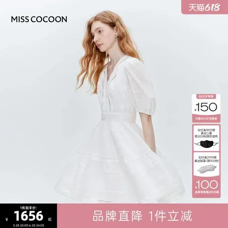 MISS COCOON可可尼纯棉度假蕾丝连衣裙女2025夏季新款镂空小白裙图片