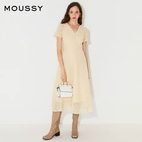 MOUSSY  夏季新品气质蕾丝拼接V领垂感大摆连衣裙010FAH30-620图片