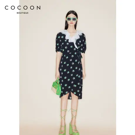 【商场同款】可可尼COCOON夏季新款连衣裙女高级感V领收腰碎花裙图片