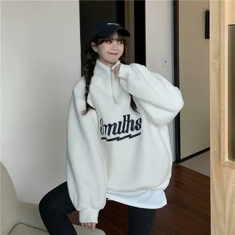 羊羔毛卫衣女秋冬设计感小众宽松韩版bf慵懒风加绒加厚外套潮ins图片