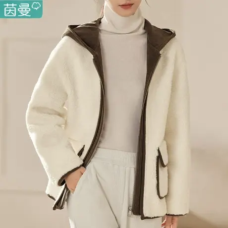 茵曼羊羔毛绒棉衣外套2023新款女装秋冬连帽上衣宽松夹克大衣百搭图片