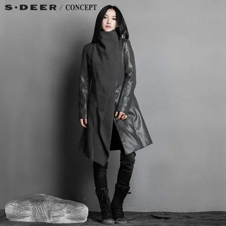 sdeer圣迪奥2017秋装斜襟垂荡搭片毛呢风衣S15381874图片
