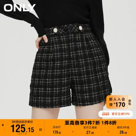 【上新】ONLY奥莱冬季新款小香风设计感格子直筒高腰短裤女图片