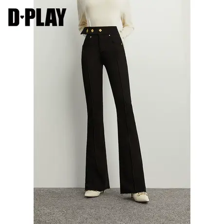 DPLAY【黑标】2023年秋装可调节高腰经典黑拉毛弹力牛仔裤喇叭裤图片