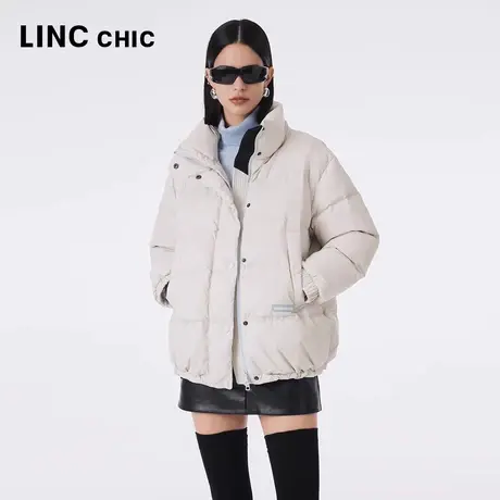 LINCCHIC金羽杰羽绒服女2023秋冬新款通勤简约立领加厚短款面包服图片