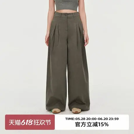 omont蛋挞家 复古高腰显瘦阔腿裤子2025春季宽松休闲松弛拖地长裤图片