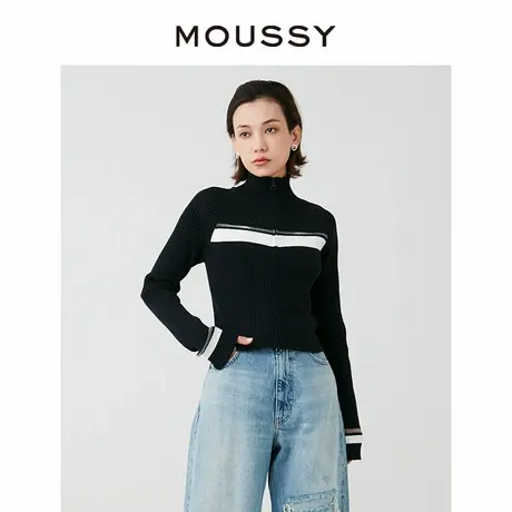 MOUSSY 新品办公室运动风立领修身针织开衫外套女010HSA70-0430图片