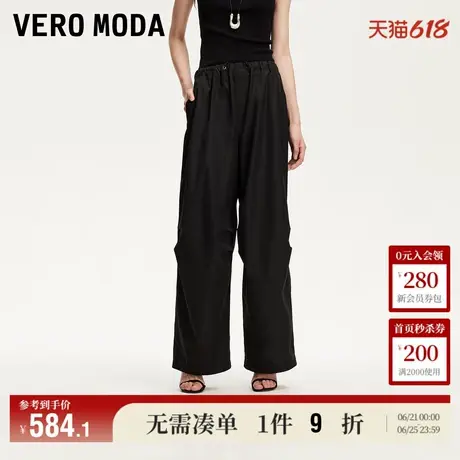 5.13上新Vero Moda休闲裤女2025夏季新款抽绳松紧腰头宽松阔腿裤图片