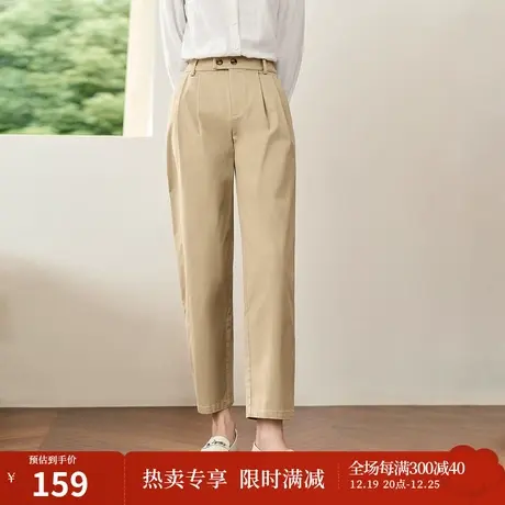 茵曼前腰褶收腹裤子2023秋女装新款中高腰松紧腰遮胯显瘦萝卜长裤图片
