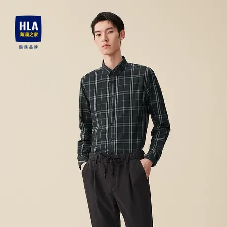 HLA/海澜之家时尚格子长袖休闲衬衫秋季舒适透气亲肤服帖衬衣男图片