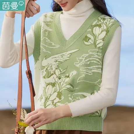 茵曼旗舰店毛衣马甲背心外搭针织衫2023秋季新款女士坎肩上衣外穿图片