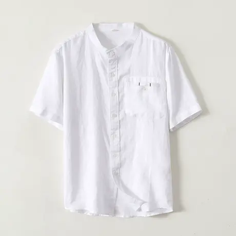 亚麻短袖衬衫男小清新男装上衣休闲寸衣宽松立领棉麻男士白衬衣潮图片