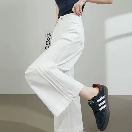 莱赛尔天丝棉牛仔裤女夏季薄款高腰宽松小个子白色显瘦直筒阔腿裤图片