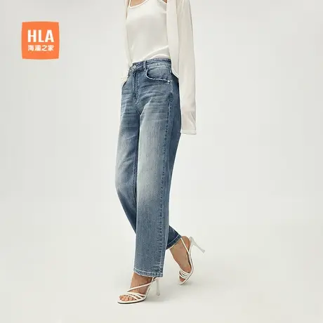 HLA/海澜之家直筒牛仔九分裤25春夏新款微弹洗水时髦破洞裤子女装图片
