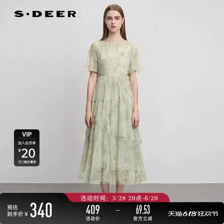 sdeer圣迪奥女装田园风圆领晕染收腰泡泡袖连衣裙S242Z12Q8图片