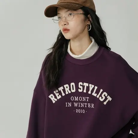 omont蛋挞家 字母圆领加绒卫衣女秋冬2023新款宽松套头卫衣上衣图片