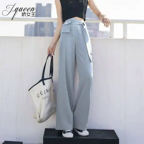 阔腿裤女高腰垂感夏季新款宽松显瘦复古时髦系带腰包休闲直筒裤子图片