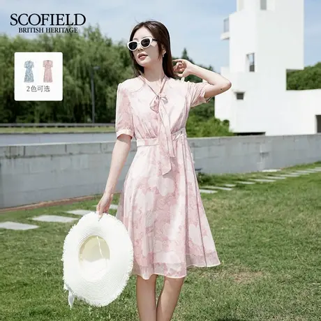 Scofield女装优雅浪漫飘带连衣裙氛围感印花裙子2025夏季新品图片