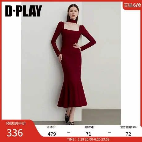 DPLAY秋季法式红色方领连衣裙气质新款女装上新长袖长款女图片