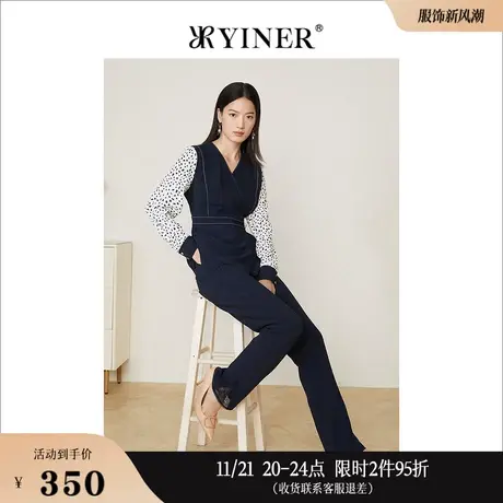 YINER音儿专选女装春季垂顺弹力长裤时尚蕾丝拼接阔腿休闲裤图片