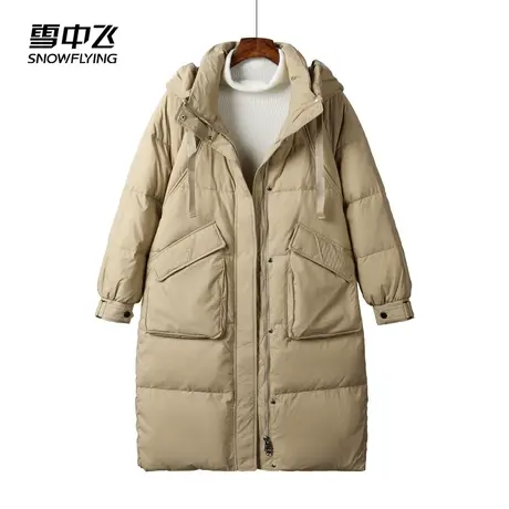 雪中飞2023秋冬新款女士中长款连帽羽绒服简约加厚保暖休闲防风图片