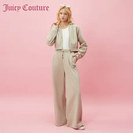 Juicy Couture橘滋2024早春时髦花豹Logo刺绣烫钻阔腿女式休闲裤图片