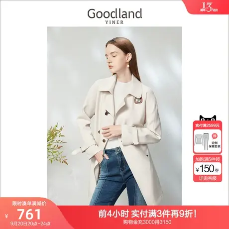 音儿美地女装2023春季新款中长款复古英伦时尚双排扣风衣上衣图片