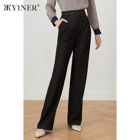 YINER音儿女装2021秋季新款中长款舒适弹力休闲裤图片