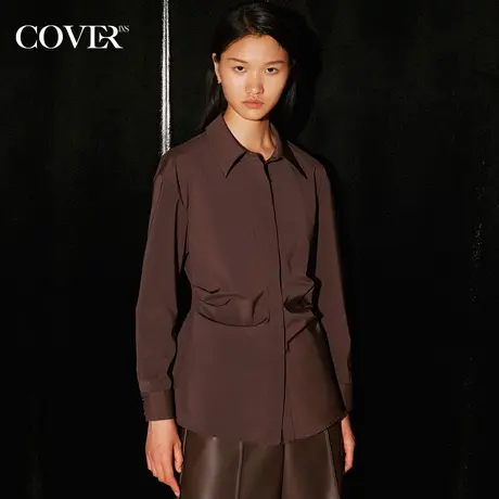 COVER秋季立裁抽褶弹力美拉德衬衫图片