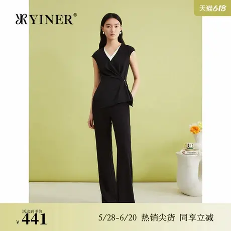 YINER音儿专选夏季法式通勤针织弹力长裤微喇叭休闲裤图片
